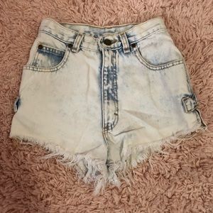Vintage Raw Hem Acid Wash High Waisted Shorts